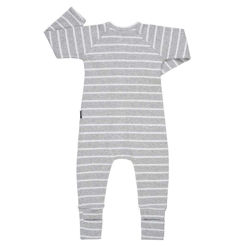 BONDS Ribbed Zip Wondersuit Baby Romper - Stripe Grey Marl / White