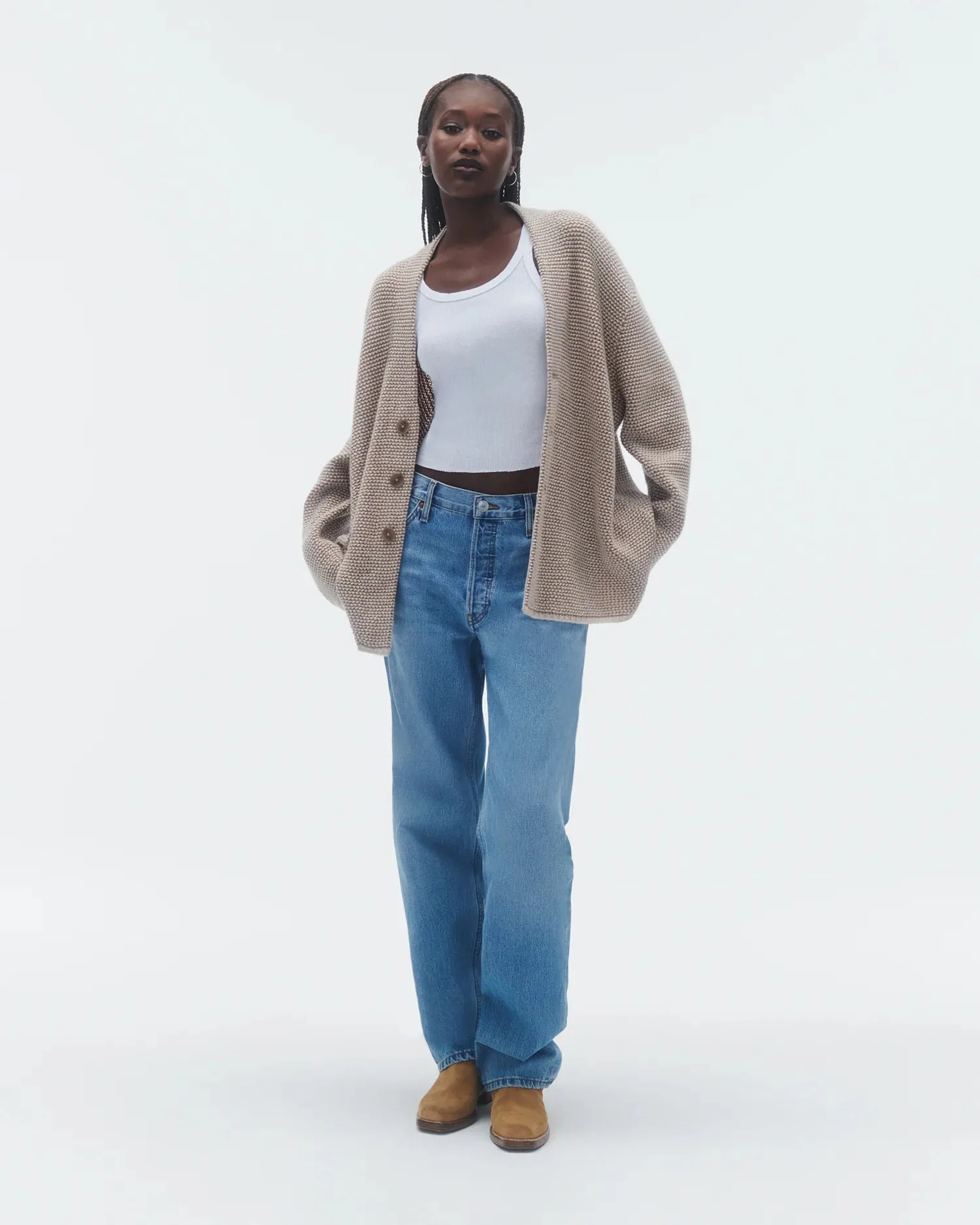 Boucle Everywear Cardigan in Almond/Oatmilk