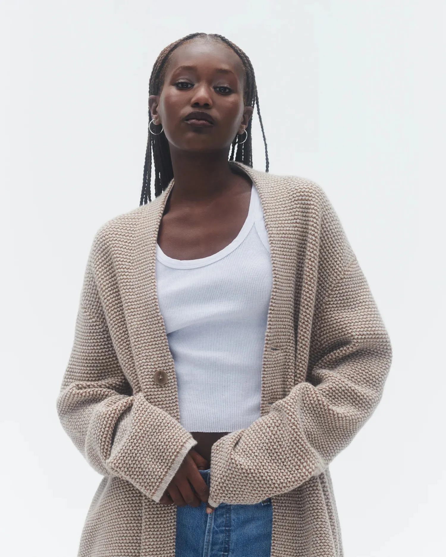 Boucle Everywear Cardigan in Almond/Oatmilk