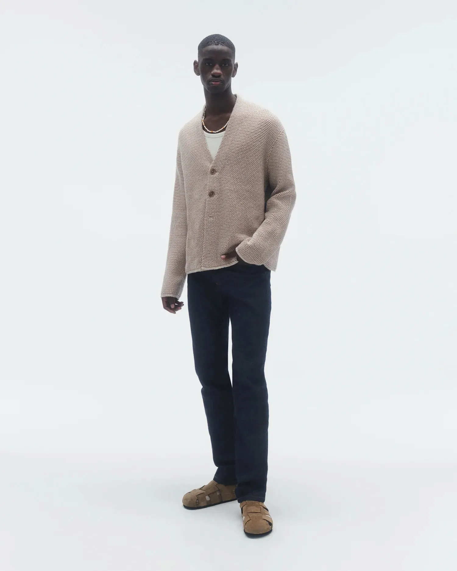 Boucle Everywear Cardigan in Almond/Oatmilk