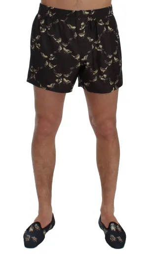 Brown Bird Print SILK Pajama Shorts