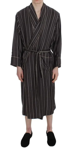 Brown Striped Silk Sleepwear Robe