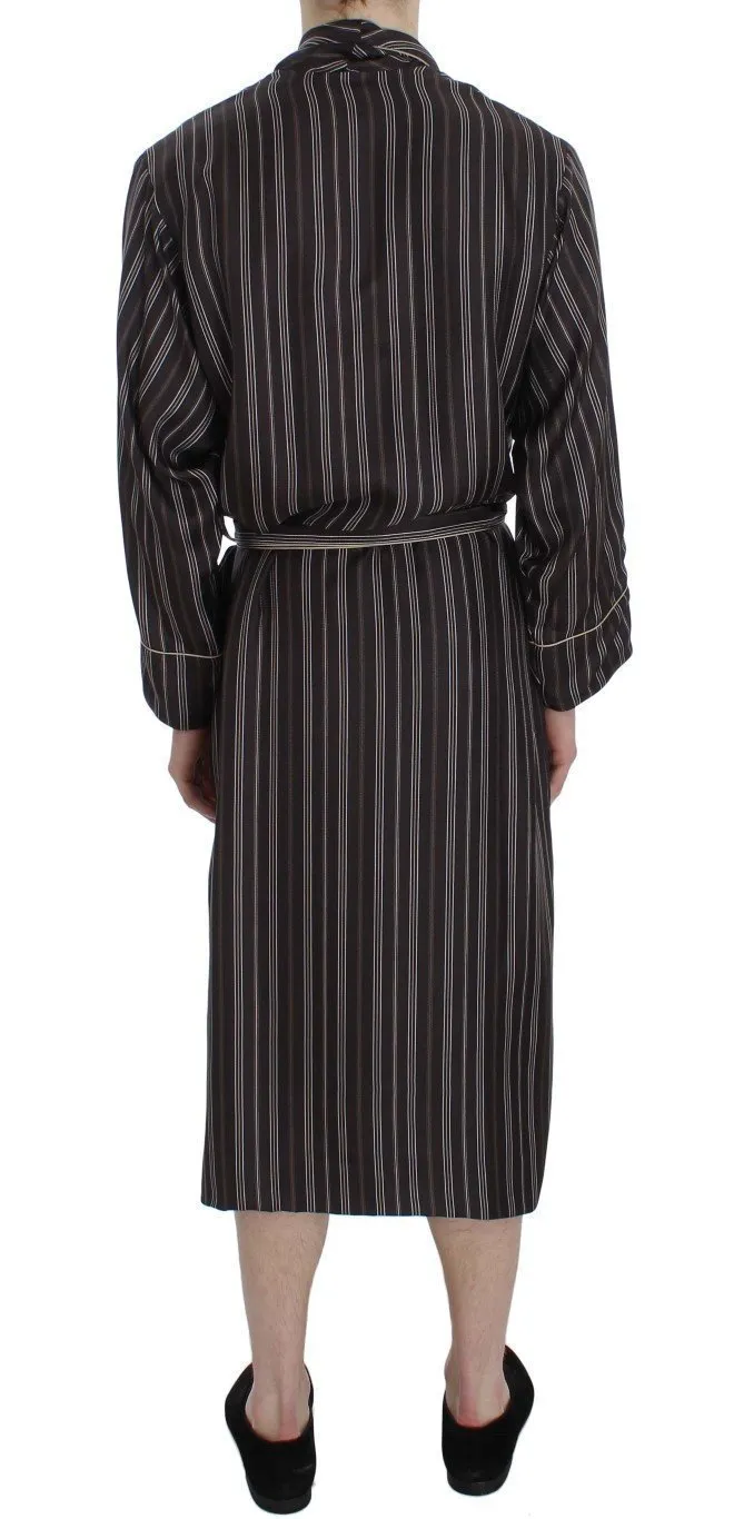 Brown Striped Silk Sleepwear Robe