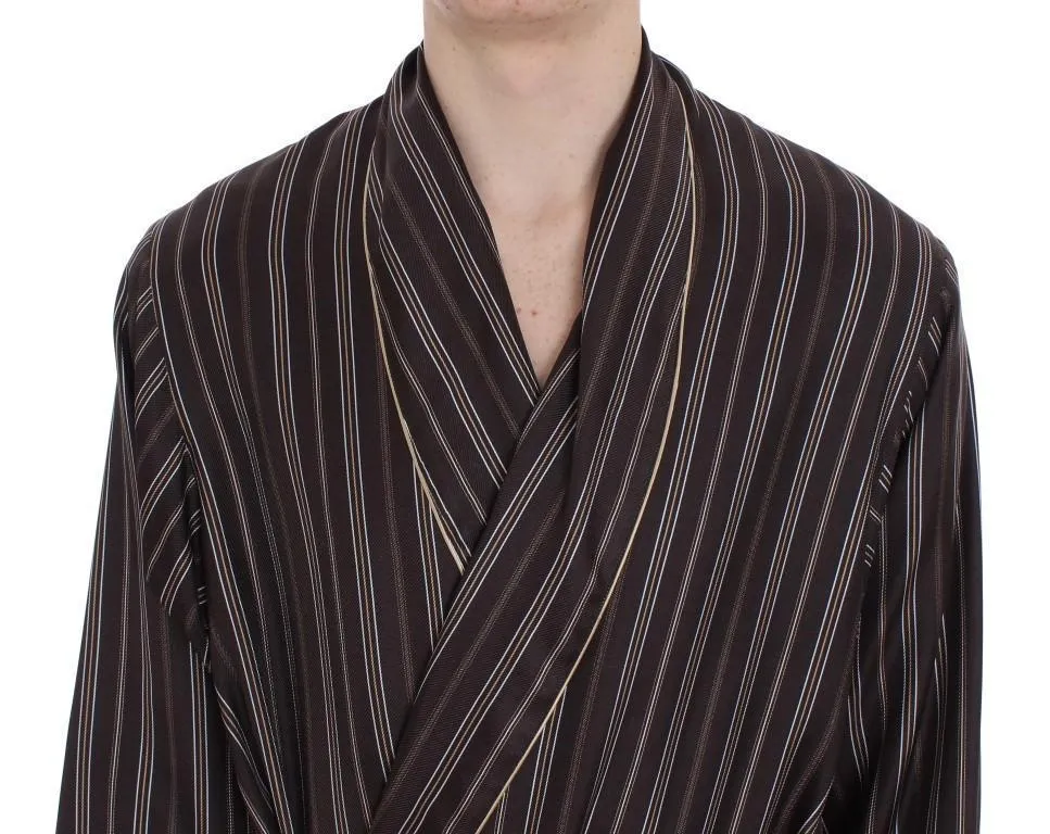 Brown Striped Silk Sleepwear Robe