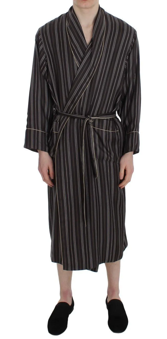 Brown Striped Silk Sleepwear Robe