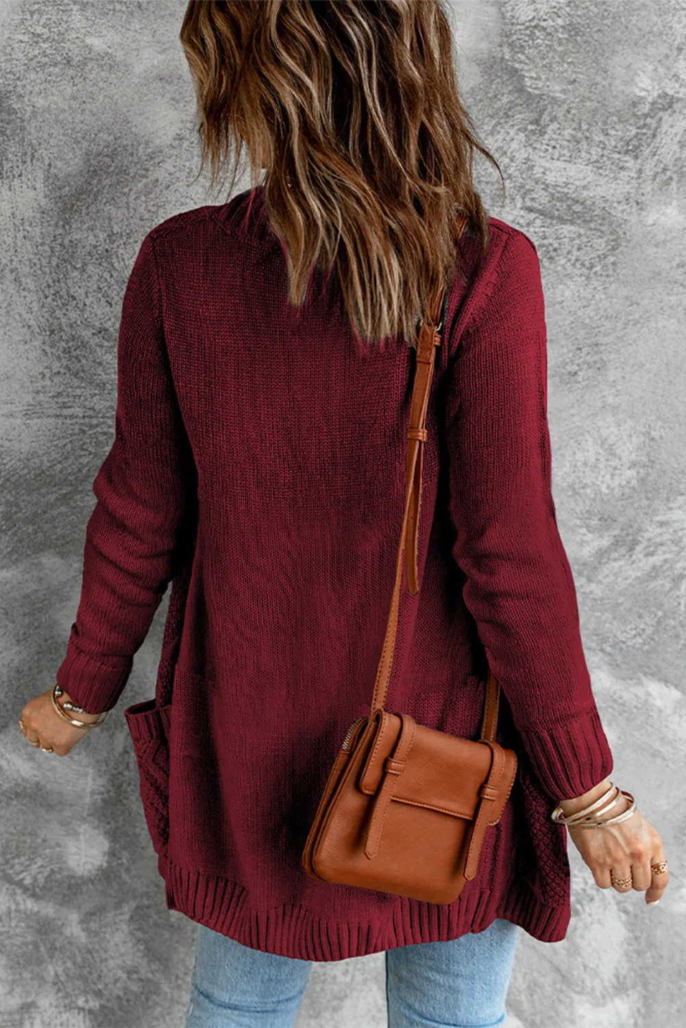 Burgundy Front Pocket Closure Cardigan