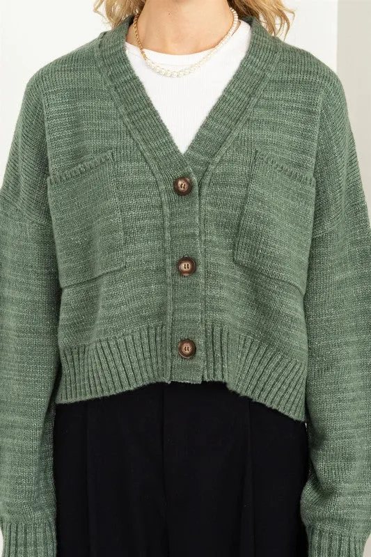 Button Front Cropped Cardigan Sweater