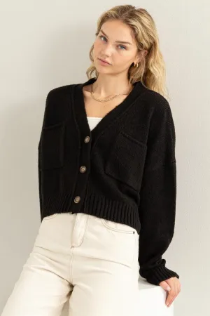 Button Front Cropped Cardigan Sweater