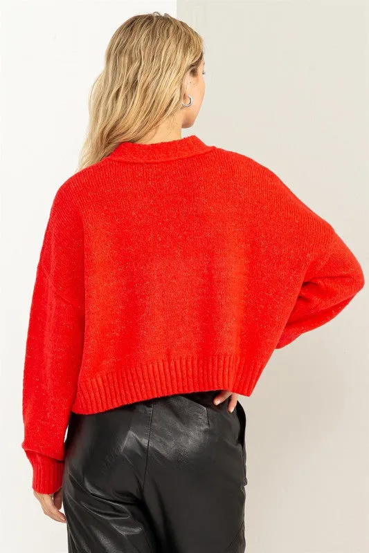 Button Front Cropped Cardigan Sweater
