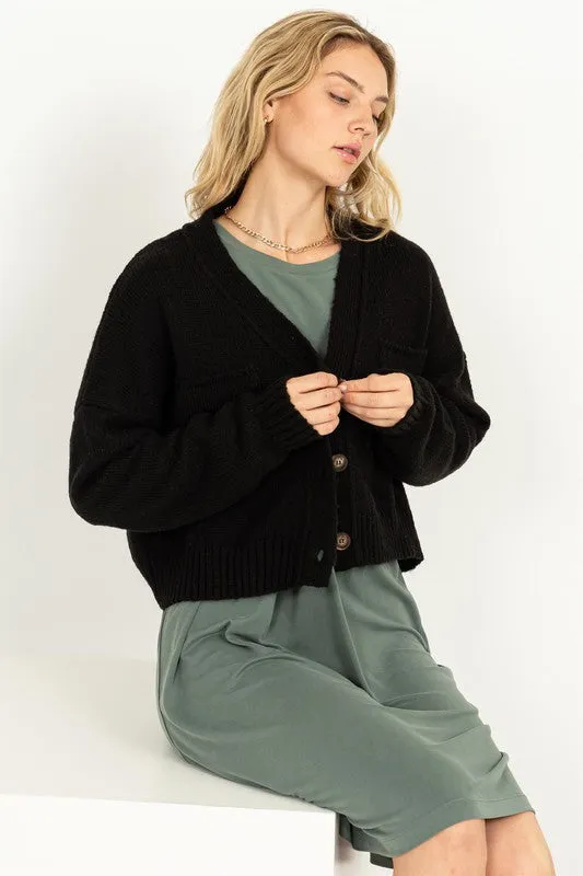Button Front Cropped Cardigan Sweater