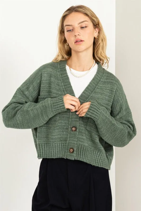 Button Front Cropped Cardigan Sweater