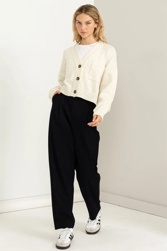 Button Front Cropped Cardigan Sweater