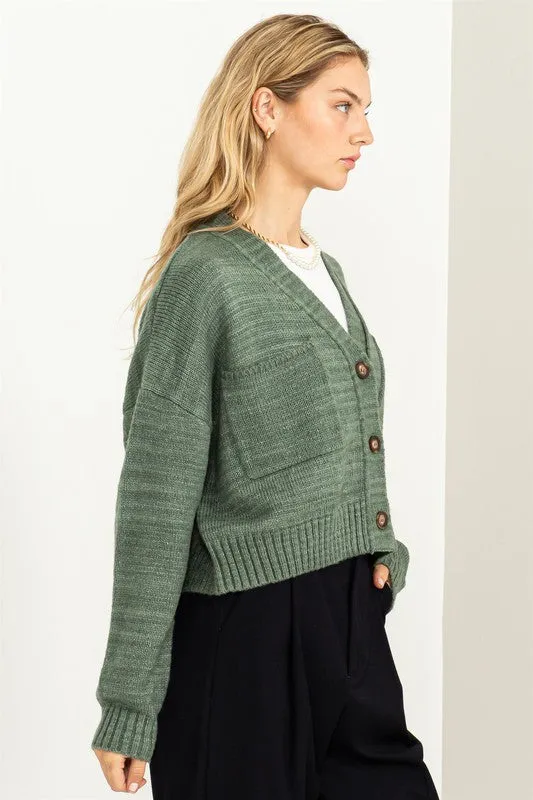 Button Front Cropped Cardigan Sweater