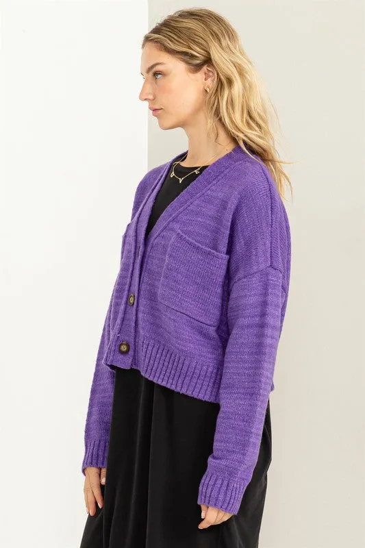 Button Front Cropped Cardigan Sweater