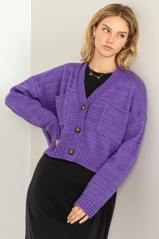 Button Front Cropped Cardigan Sweater