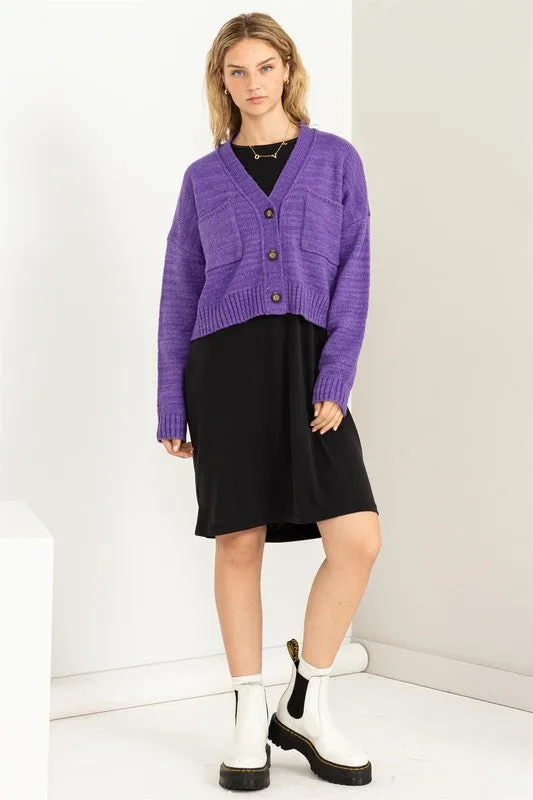 Button Front Cropped Cardigan Sweater