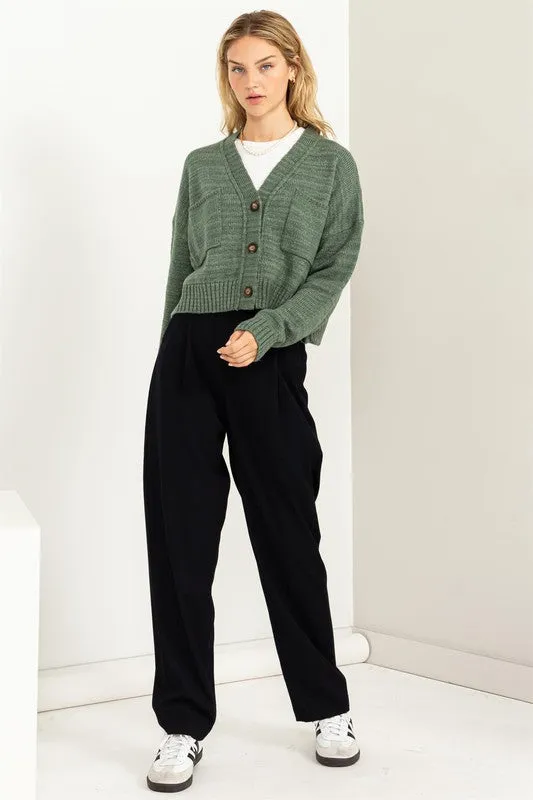 Button Front Cropped Cardigan Sweater
