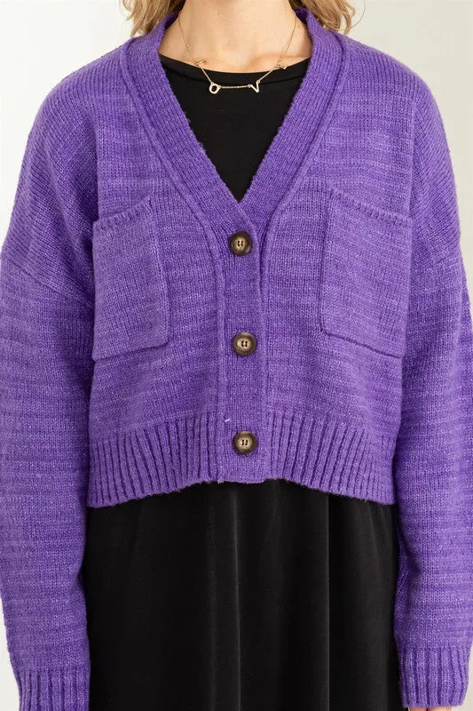 Button Front Cropped Cardigan Sweater