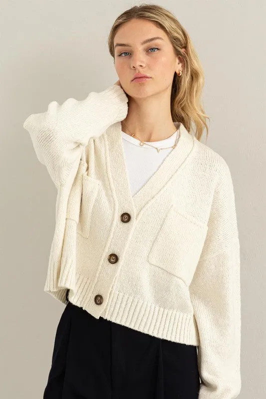 Button Front Cropped Cardigan Sweater