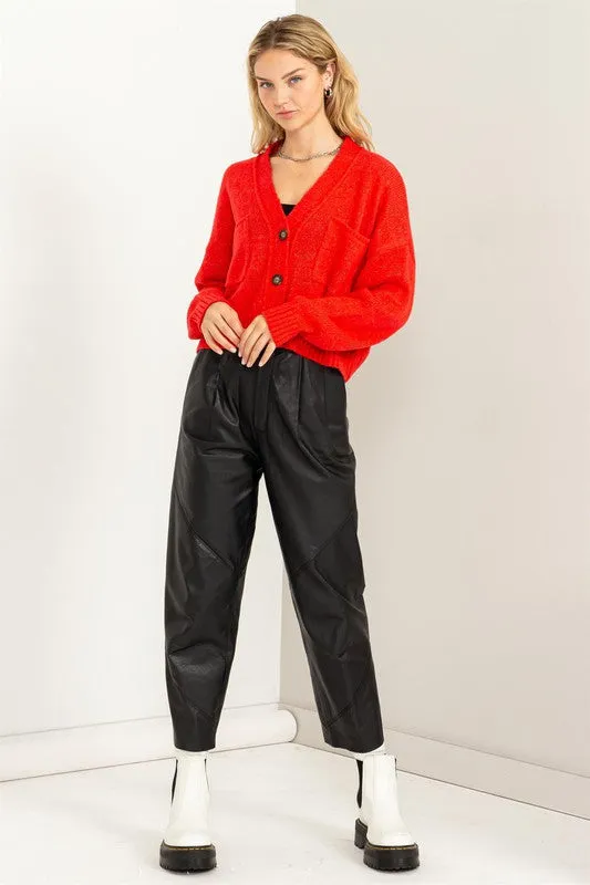 Button Front Cropped Cardigan Sweater