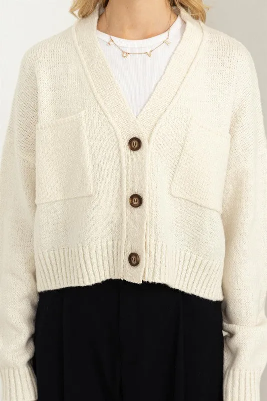 Button Front Cropped Cardigan Sweater