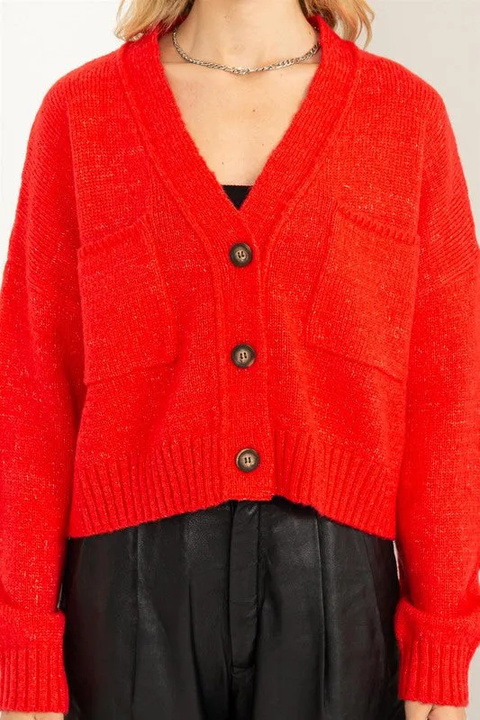 Button Front Cropped Cardigan Sweater
