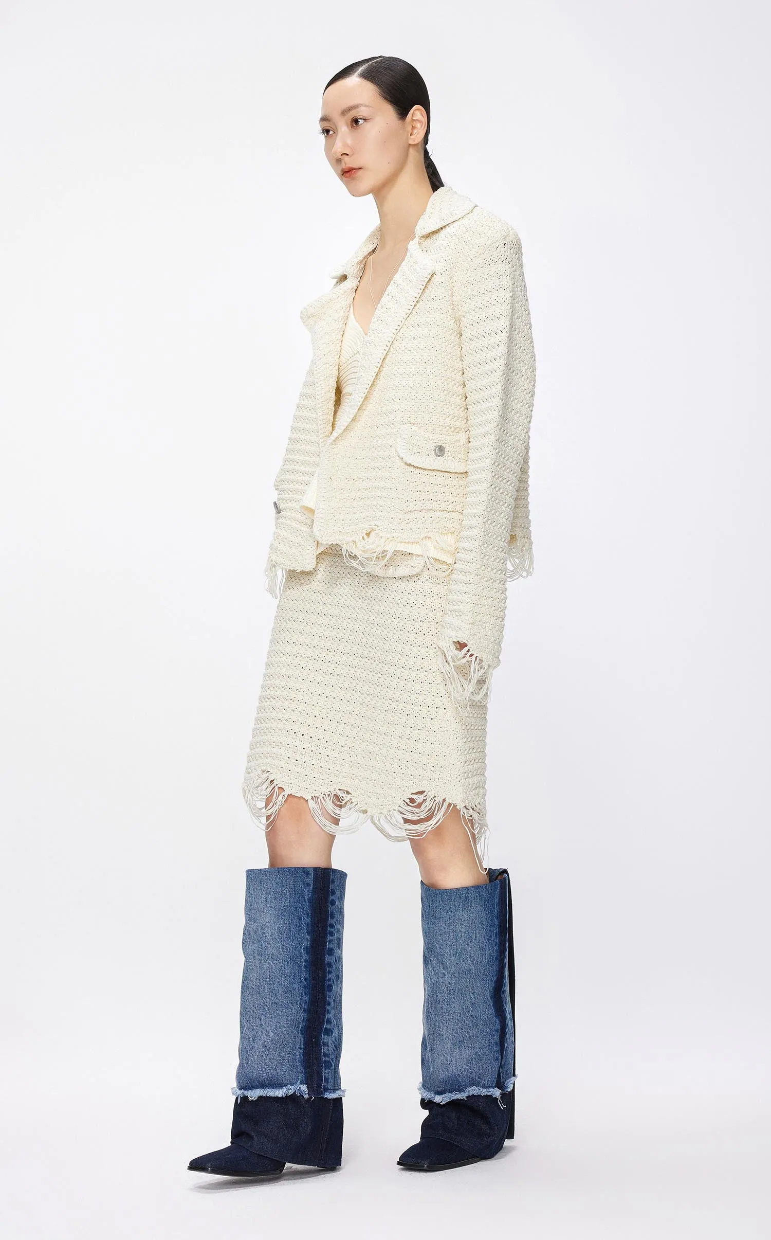 Cardigans / JNBY Loose Fit Irregular Hem Cropped Cardigan