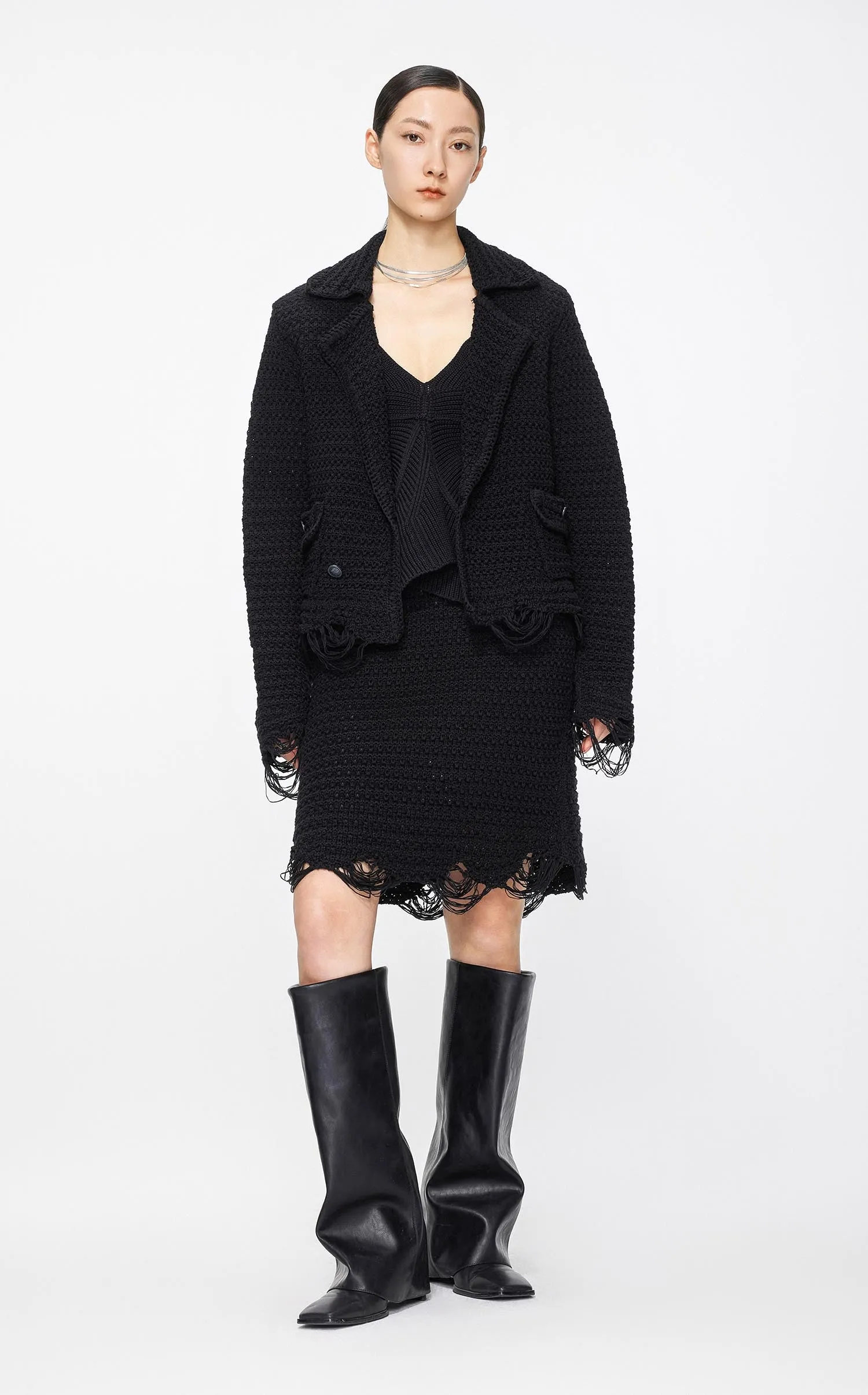Cardigans / JNBY Loose Fit Irregular Hem Cropped Cardigan