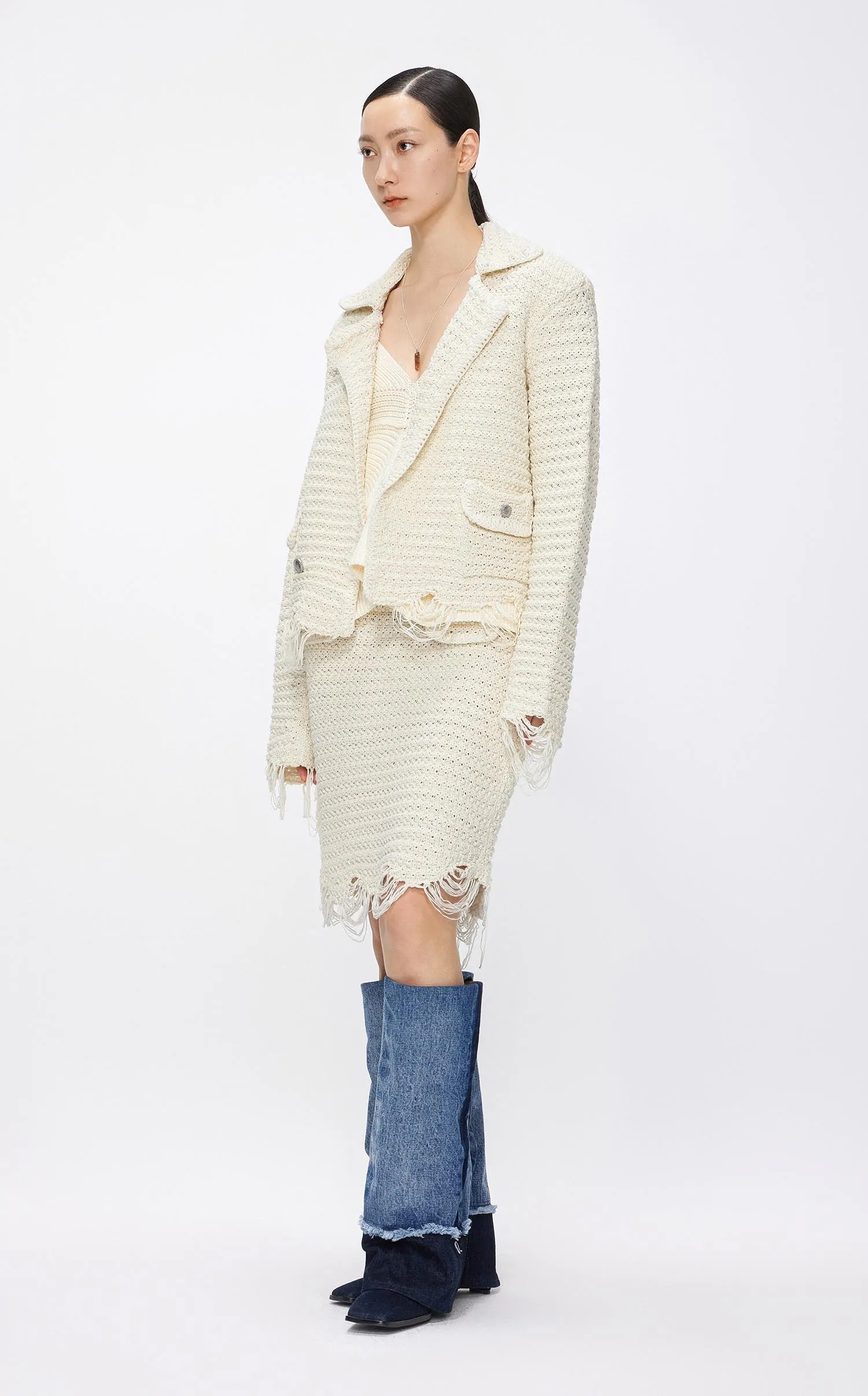 Cardigans / JNBY Loose Fit Irregular Hem Cropped Cardigan
