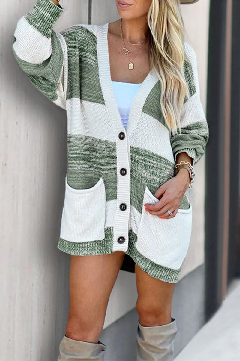 Casual Plaid Patchwork V Neck Cardigans(7 Colors)