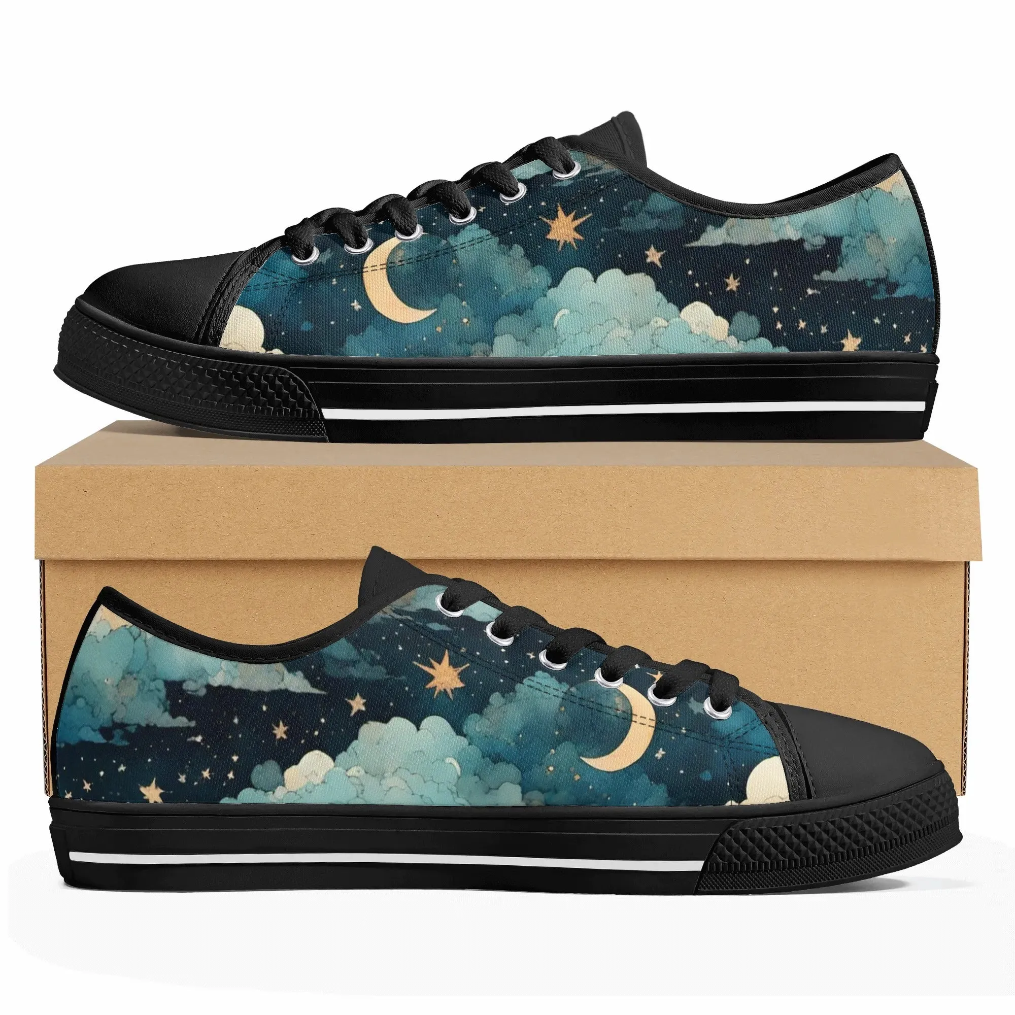 Celestial Blue Clouds Sky Womens Rubber Low Top Sneakers