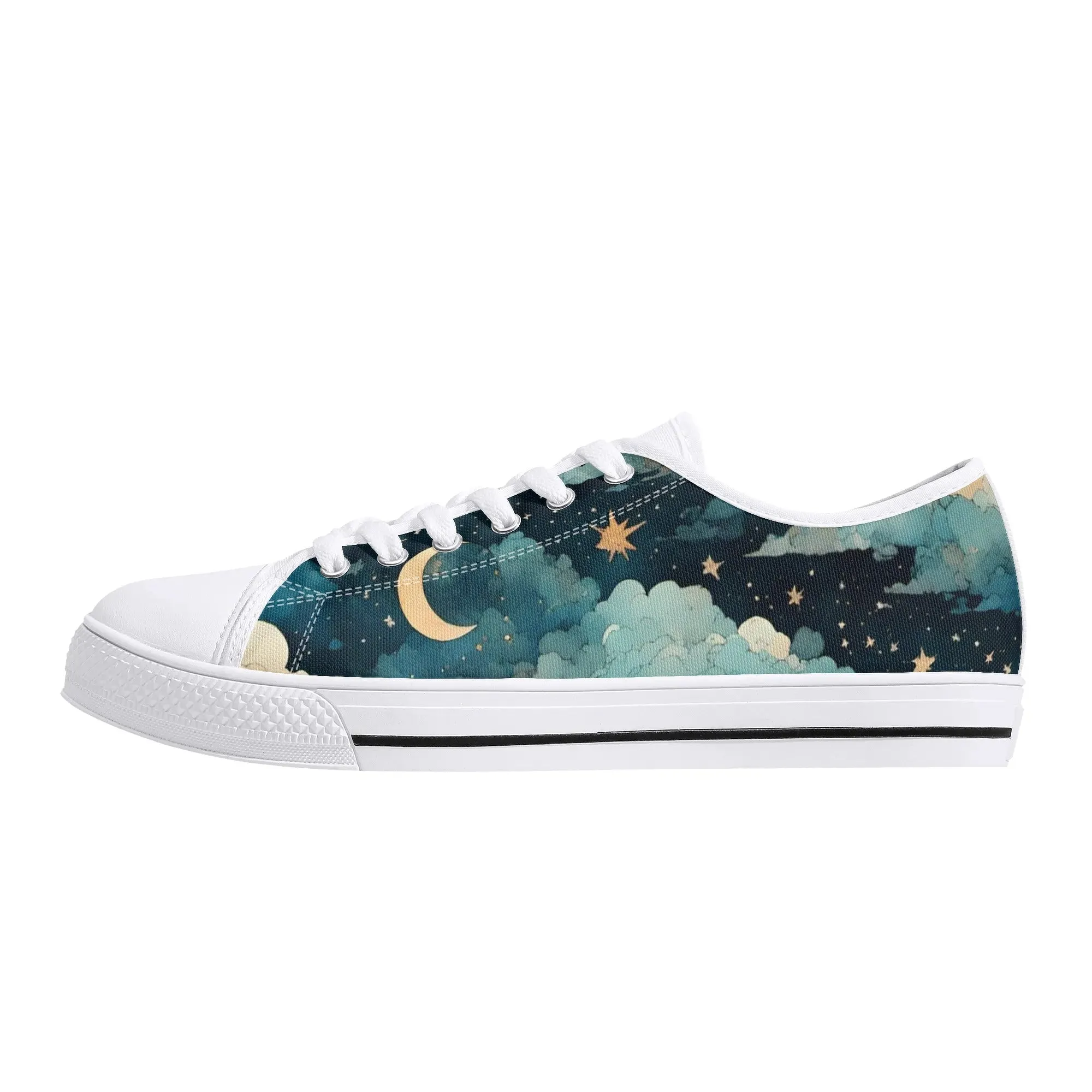 Celestial Blue Clouds Sky Womens Rubber Low Top Sneakers