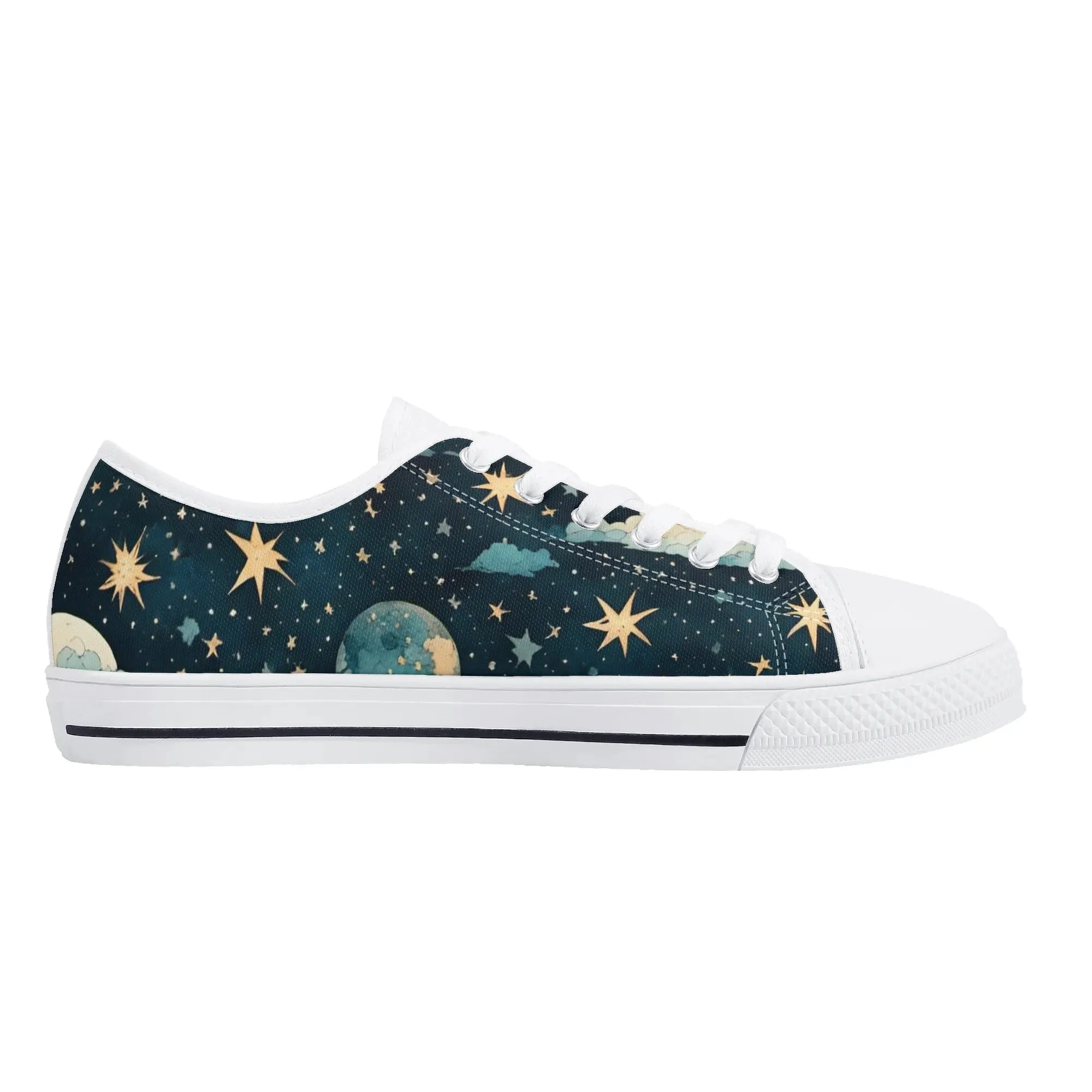 Celestial Blue Clouds Sky Womens Rubber Low Top Sneakers
