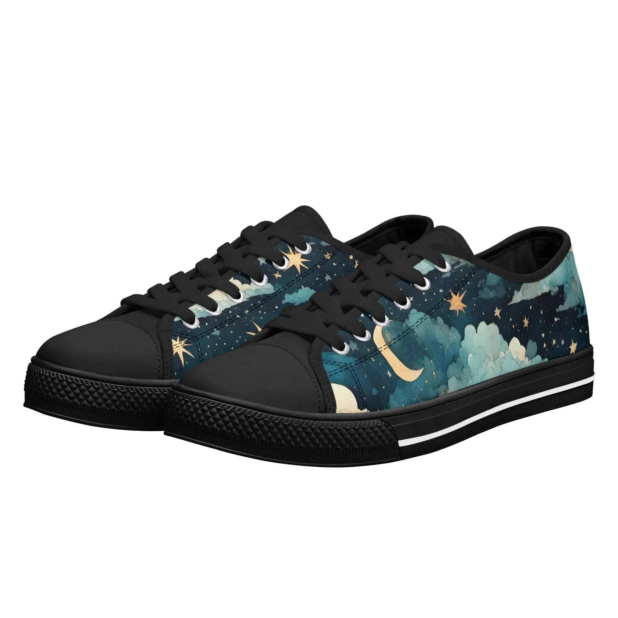 Celestial Blue Clouds Sky Womens Rubber Low Top Sneakers