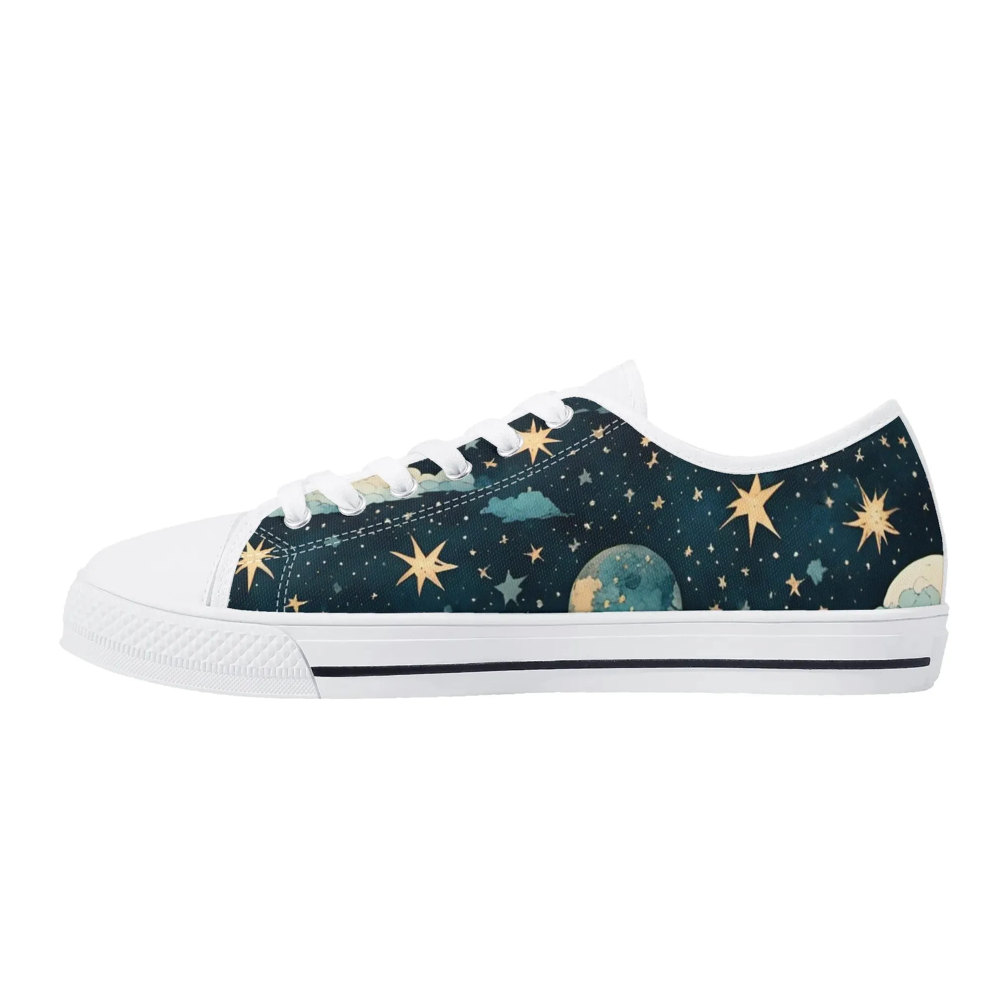 Celestial Blue Clouds Sky Womens Rubber Low Top Sneakers