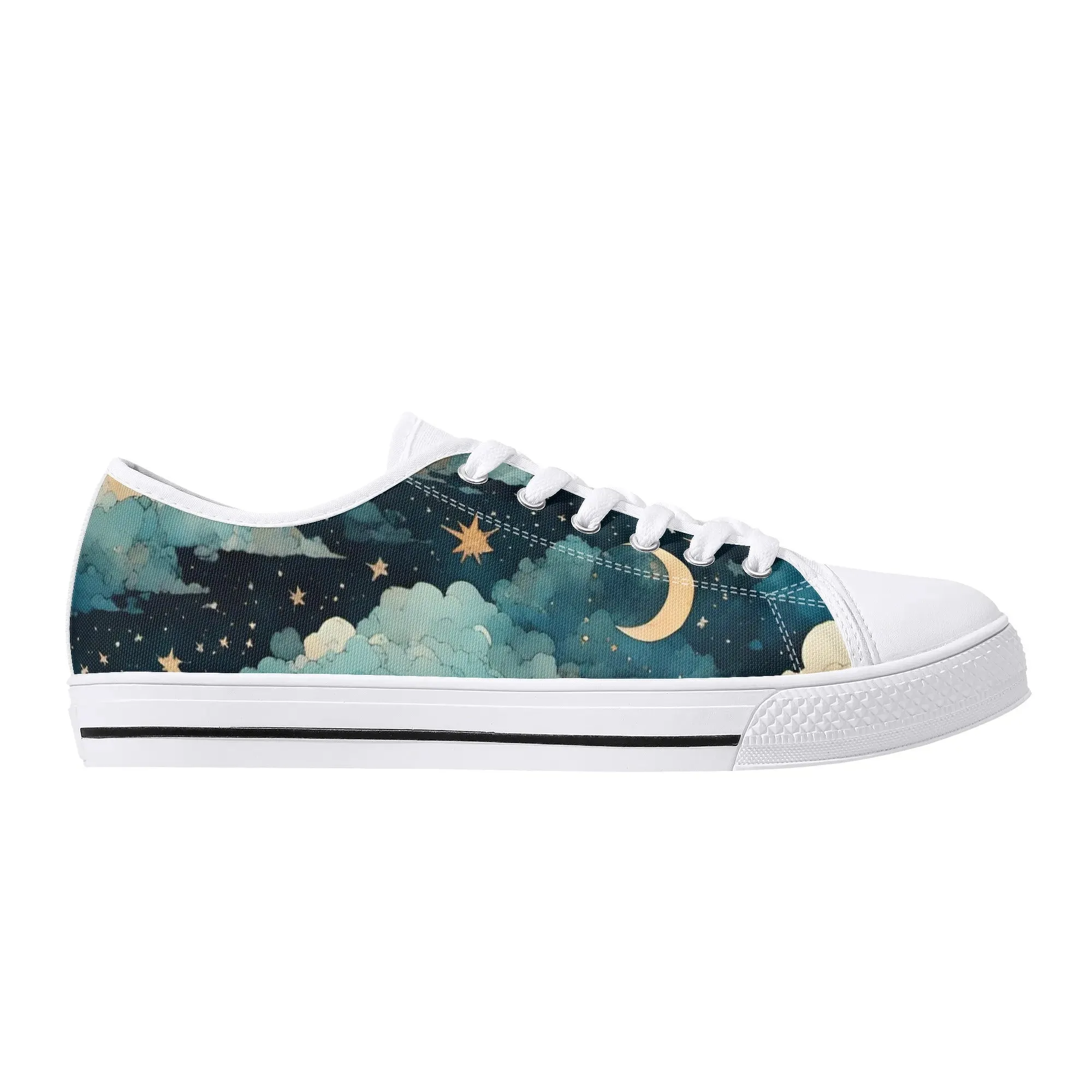 Celestial Blue Clouds Sky Womens Rubber Low Top Sneakers