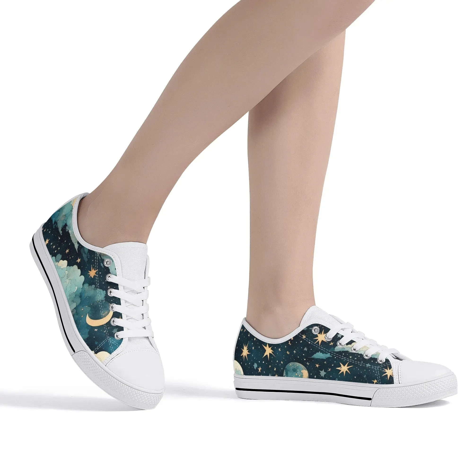Celestial Blue Clouds Sky Womens Rubber Low Top Sneakers