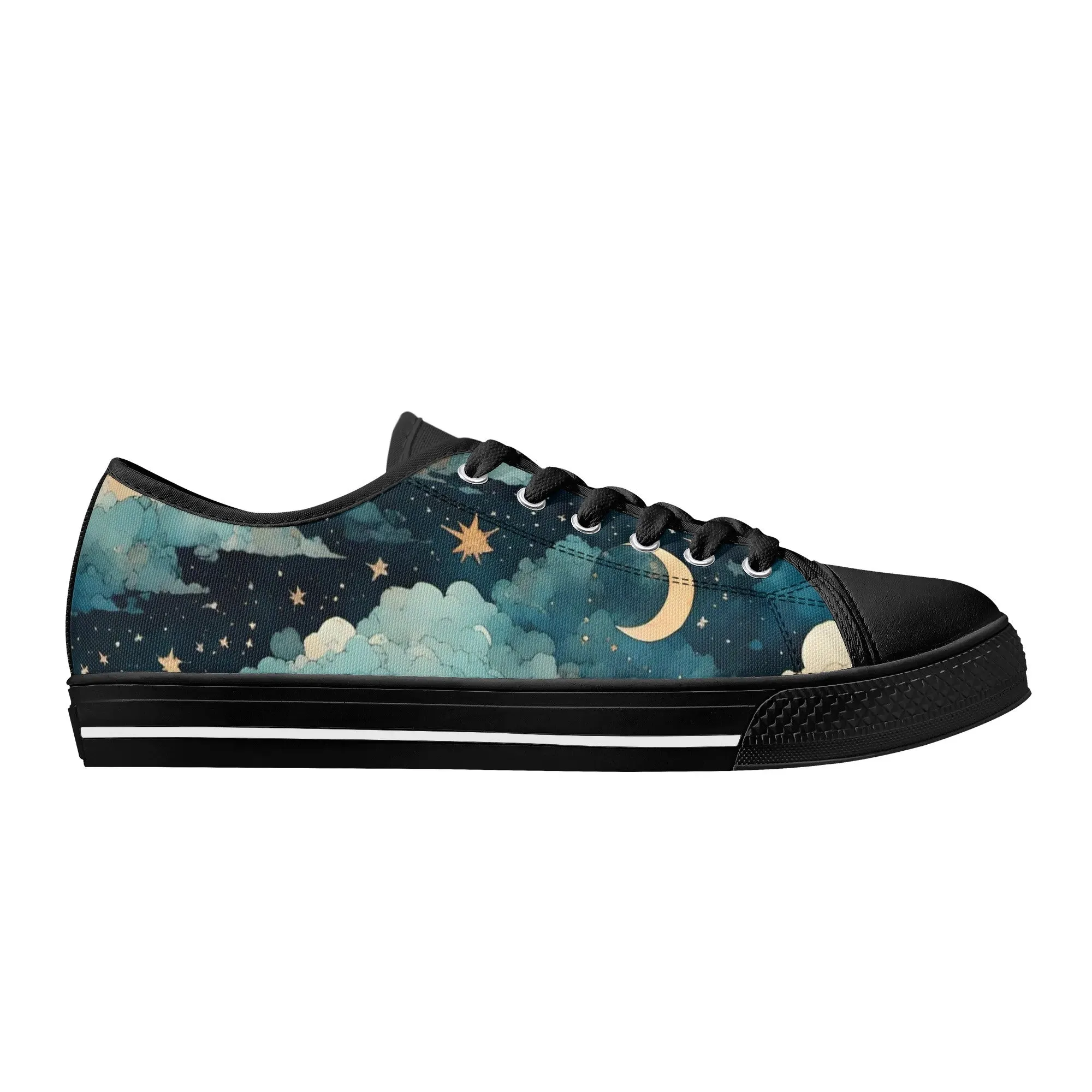 Celestial Blue Clouds Sky Womens Rubber Low Top Sneakers