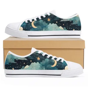 Celestial Blue Clouds Sky Womens Rubber Low Top Sneakers