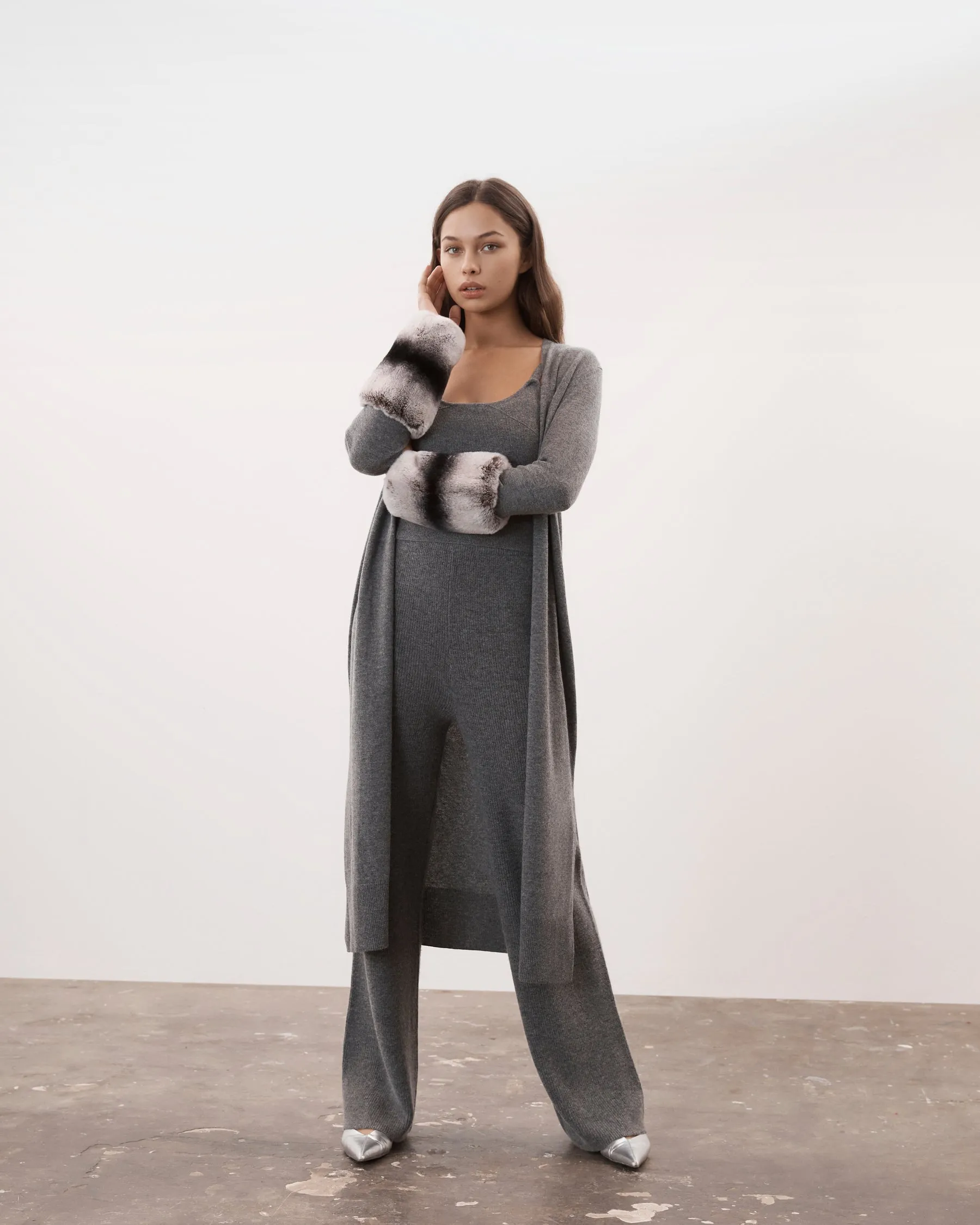 Charcoal Grey Long Cuff Cardigan