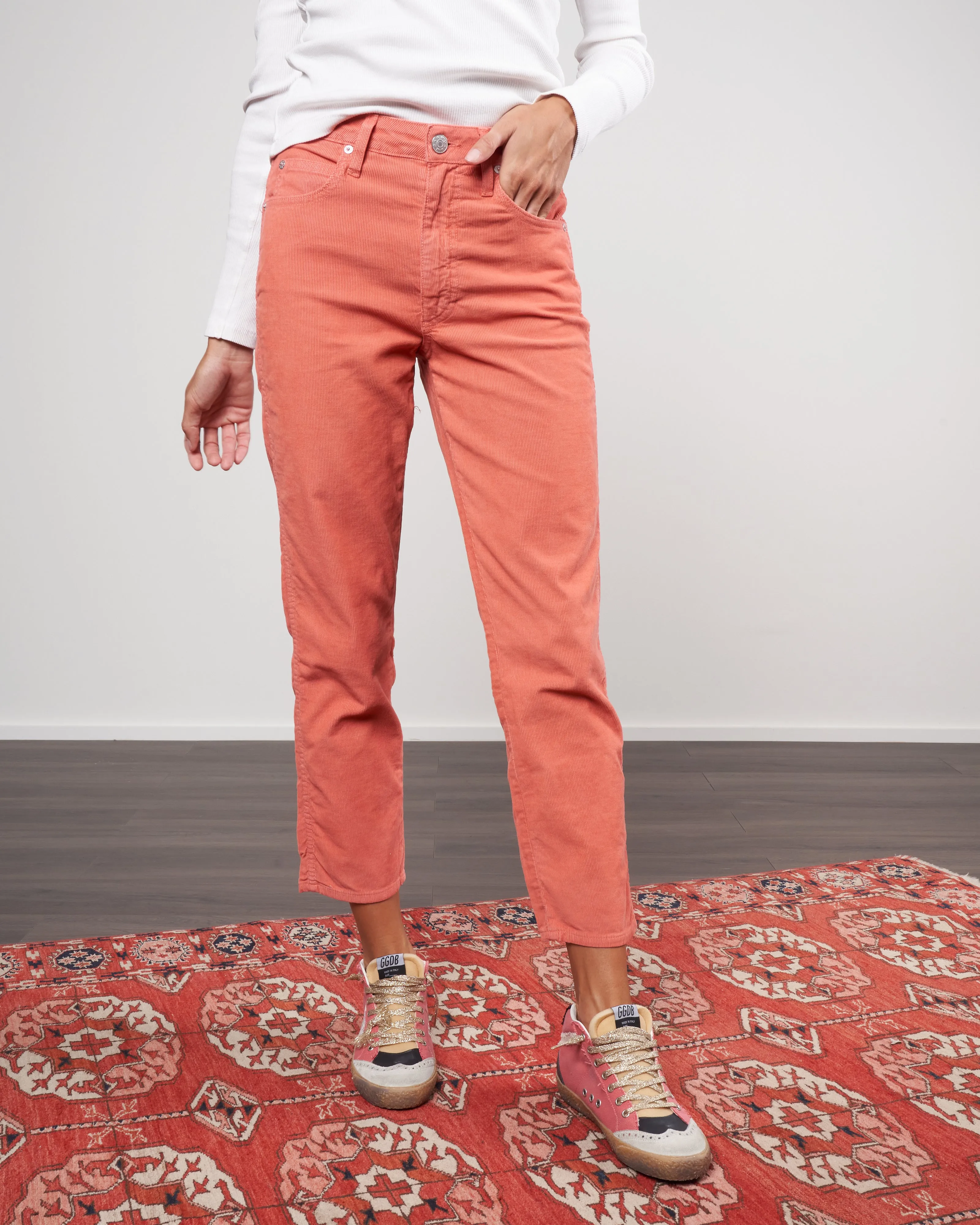 chloe crop corduroy pants - flame
