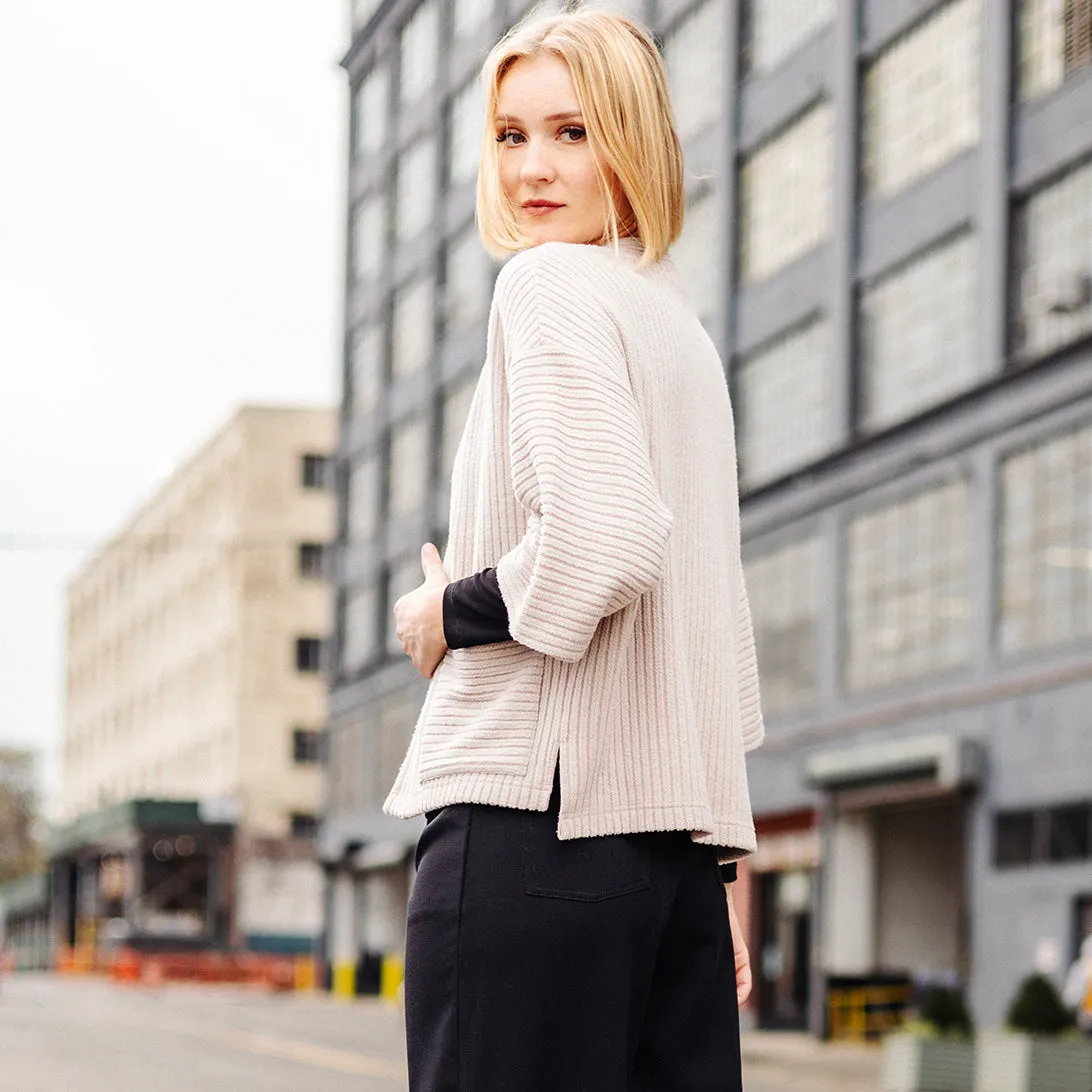 Chunky Ribbed - Cropped Pocket Sweater Cardigan - Sand - Final Sale!