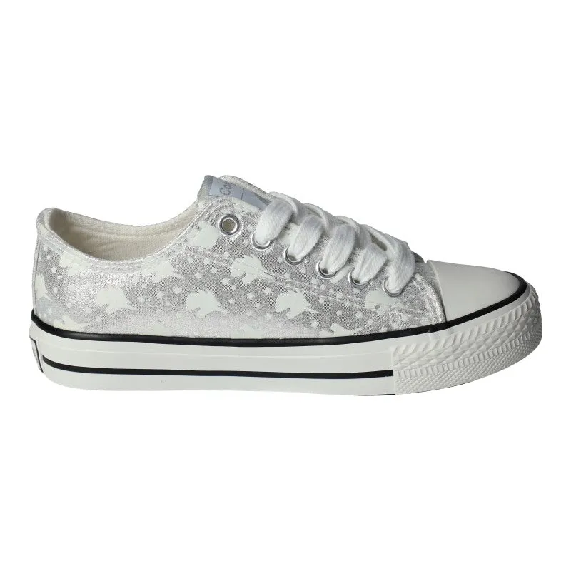 Conguitos Lona Silver Unicorn Print Canvas Shoes