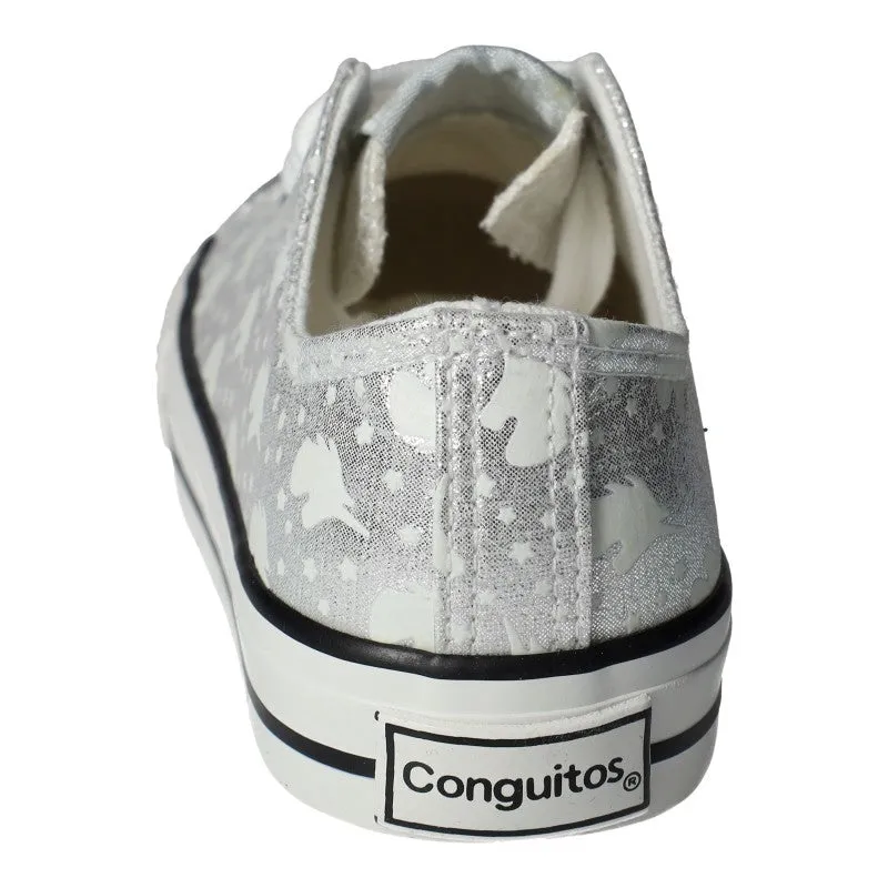 Conguitos Lona Silver Unicorn Print Canvas Shoes