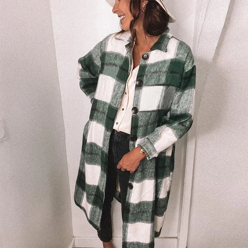 Contrast Single-breasted Plaid Coat Outerwear