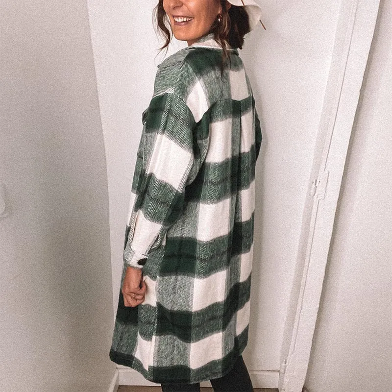 Contrast Single-breasted Plaid Coat Outerwear
