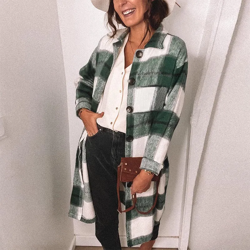 Contrast Single-breasted Plaid Coat Outerwear