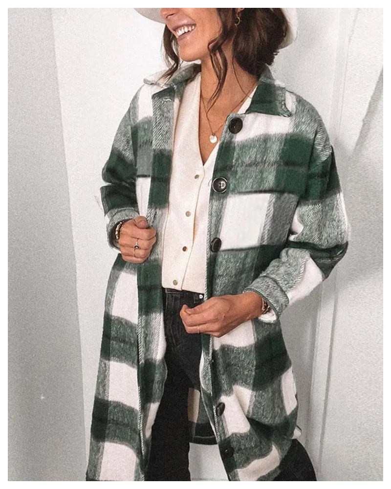 Contrast Single-breasted Plaid Coat Outerwear
