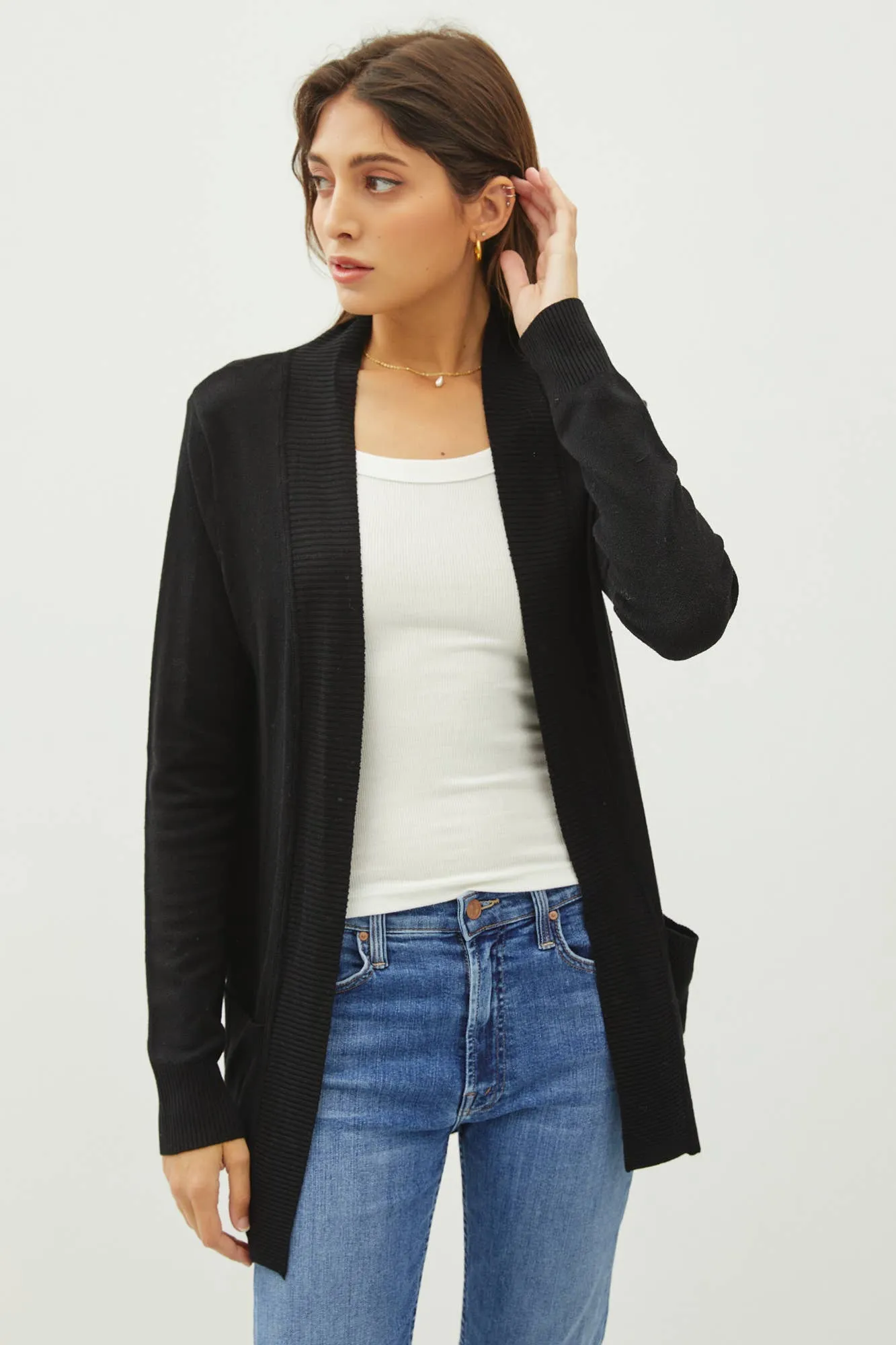 COTTON BLEND KNIT OPEN FRONT CARDIGAN