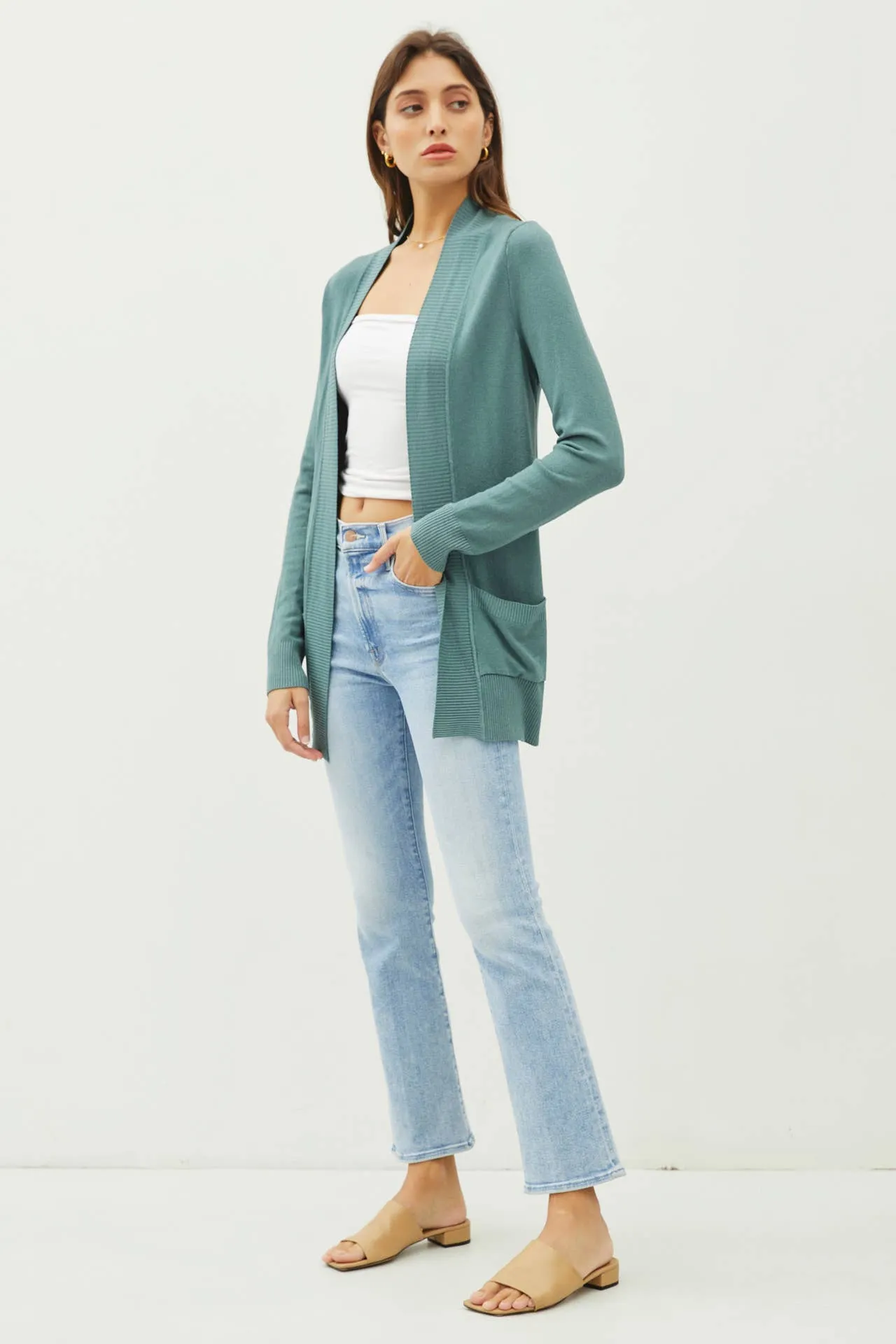 COTTON BLEND KNIT OPEN FRONT CARDIGAN